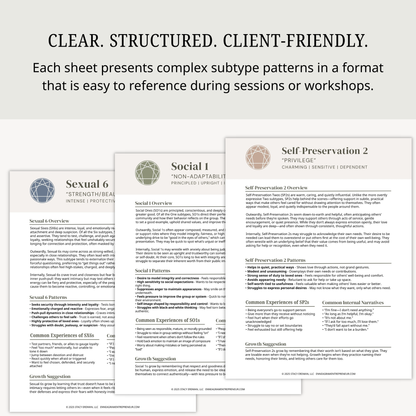 Enneagram Subtype Info Sheets (All 27 Subtypes)