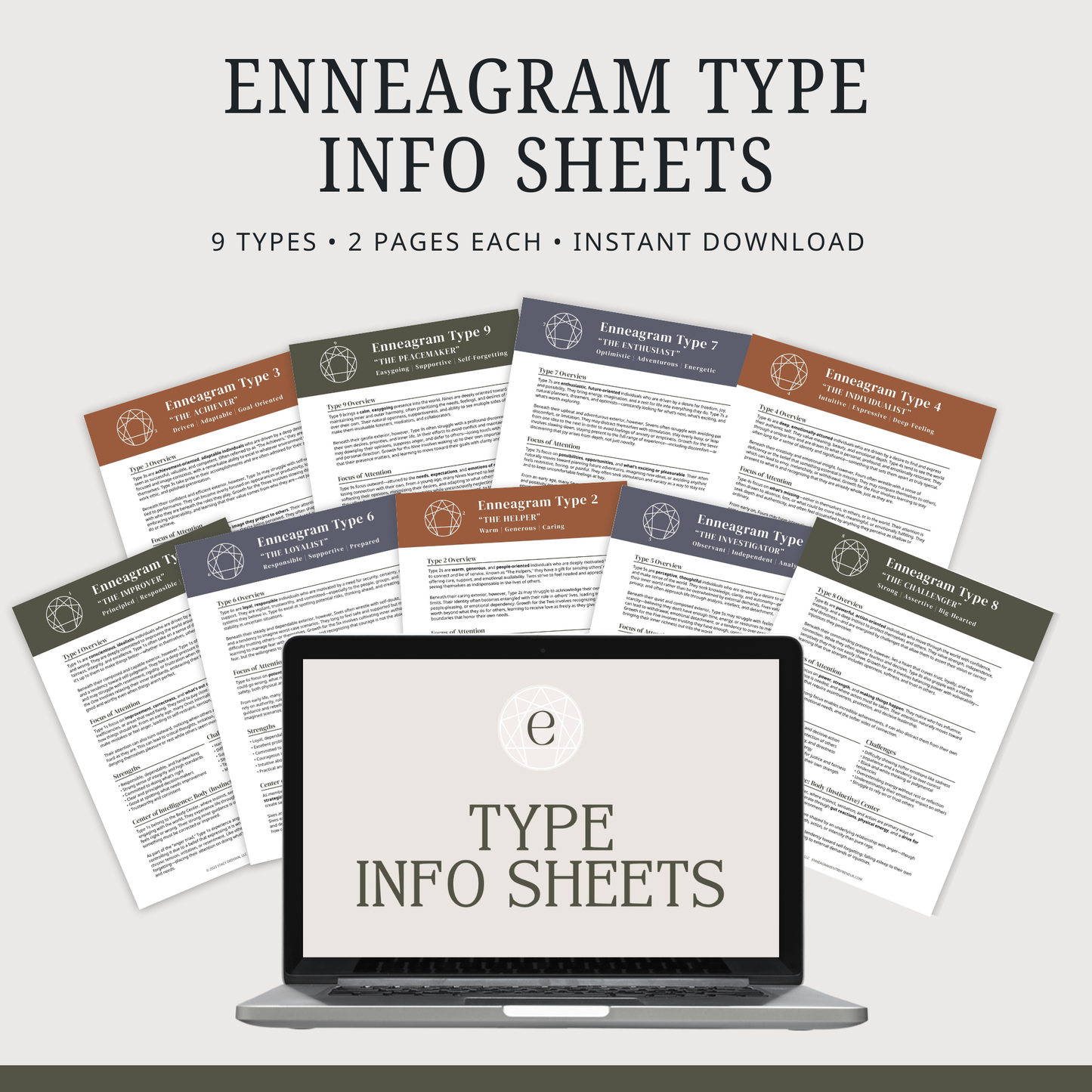 Enneagram Type Info Sheets (All 9 Types)