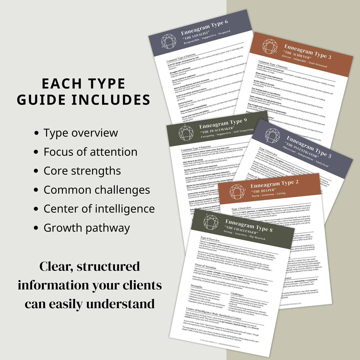 Enneagram Type Info Sheets (All 9 Types)